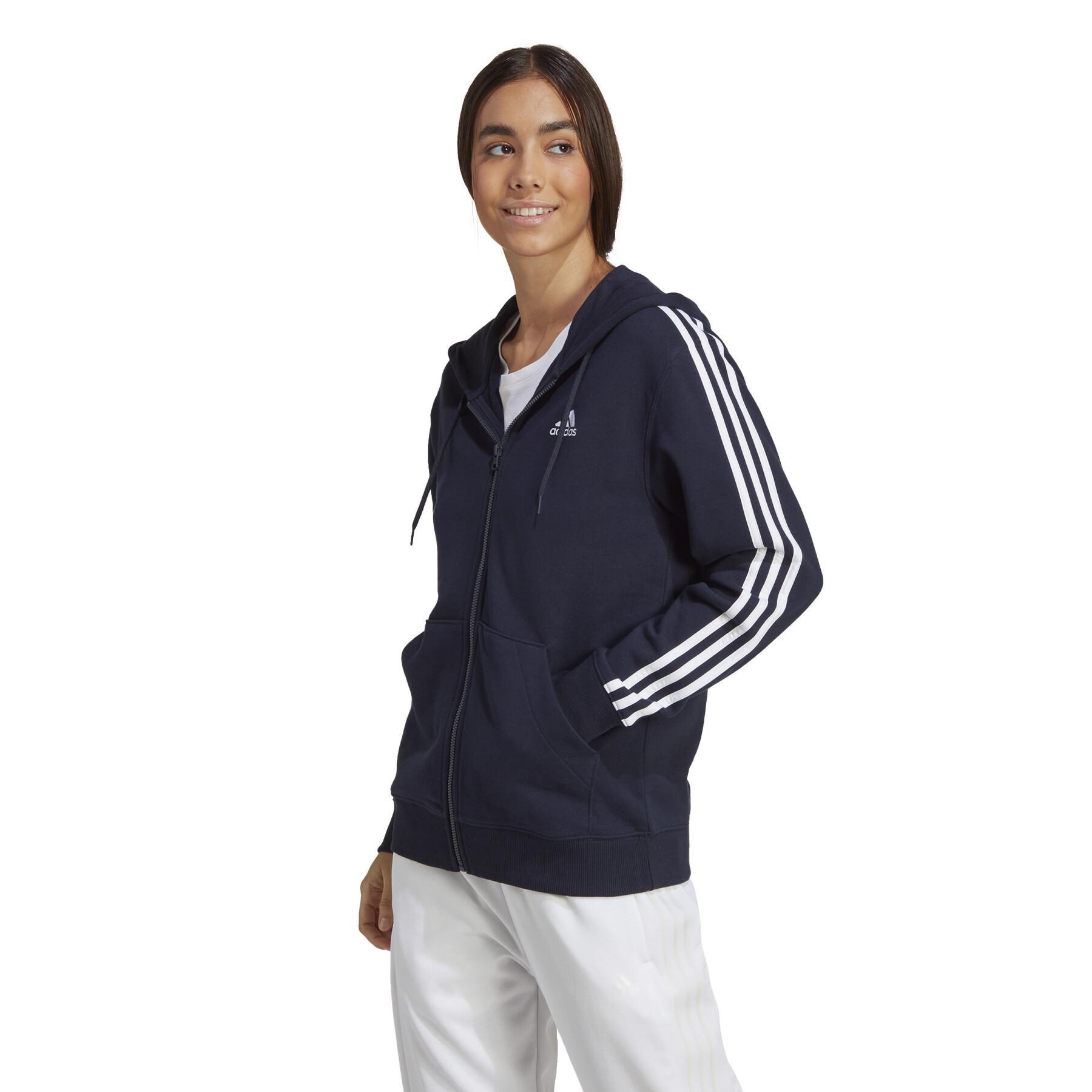 Sweatshirt mulheres com capuz de velo de zíper normal completo adidas Essentials 3-Stripes