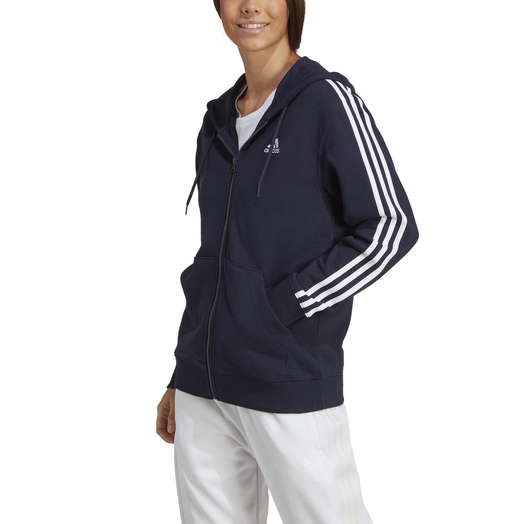 Sweatshirt mulheres com capuz de velo de zíper normal completo adidas Essentials 3-Stripes