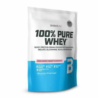 Embalagem de 10 sacos de proteína de soro de leite 100% puro Biotech USA - Cerise yaourt - 454g