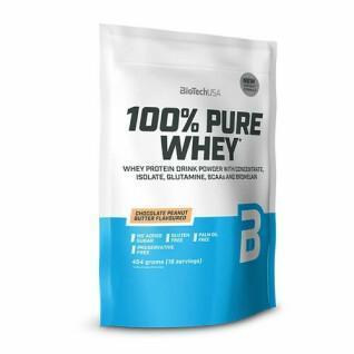 Sacos de proteína de soro de leite 100% pura Biotech USA - Chocolat-beurre de noise - 454g (x10)