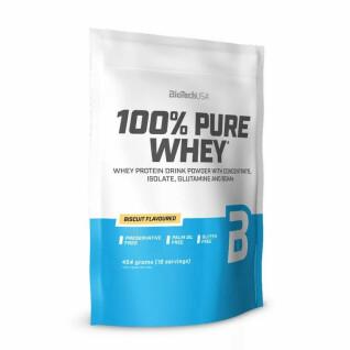 Embalagem de 10 sacos de proteína de soro de leite 100% puro Biotech USA - Biscuit - 454g